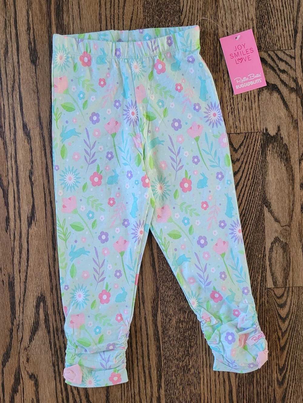 NWT RuffleButts Girls 6 Kids Ruched Bow Capri Leggings Some Bunny To Love